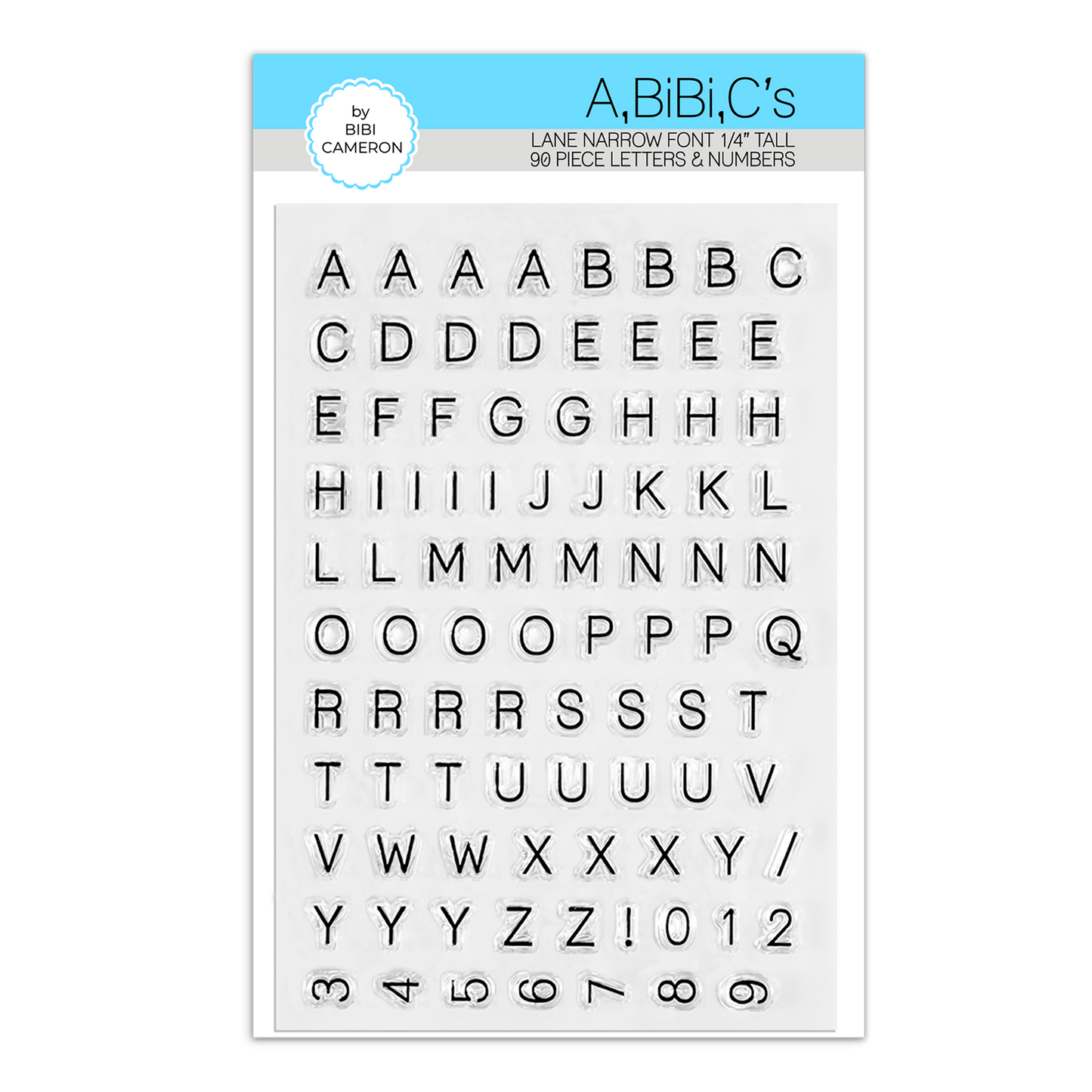 A,BiBi,C's Alphabet Stamps by Bibi Cameron (Lane Narrow Font)