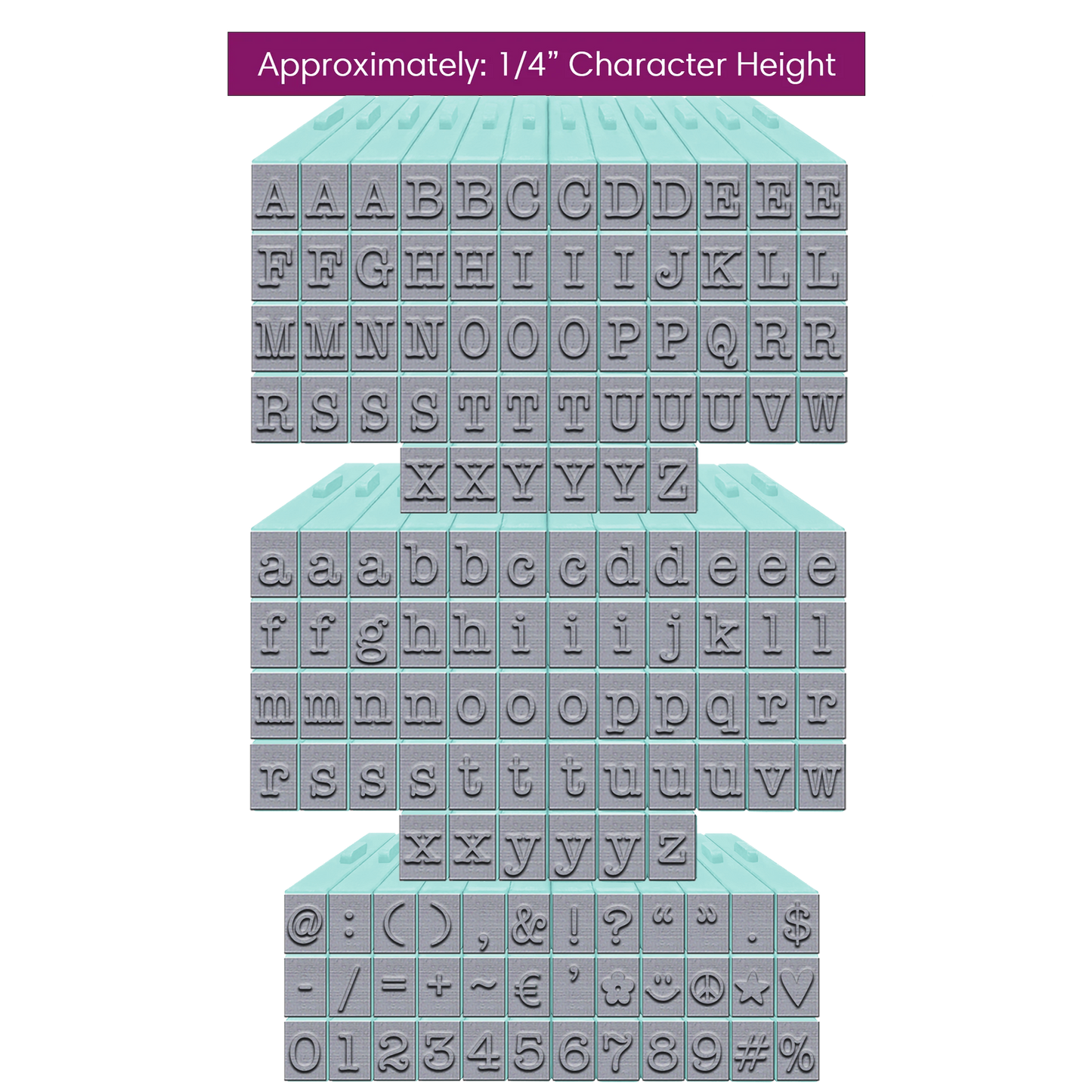 PEGZ Alphabet Stamps Clickable - Connectable American Typewriter Font Uppercase, Lowercase, Numbers & Symbols 144 pc Medium Size