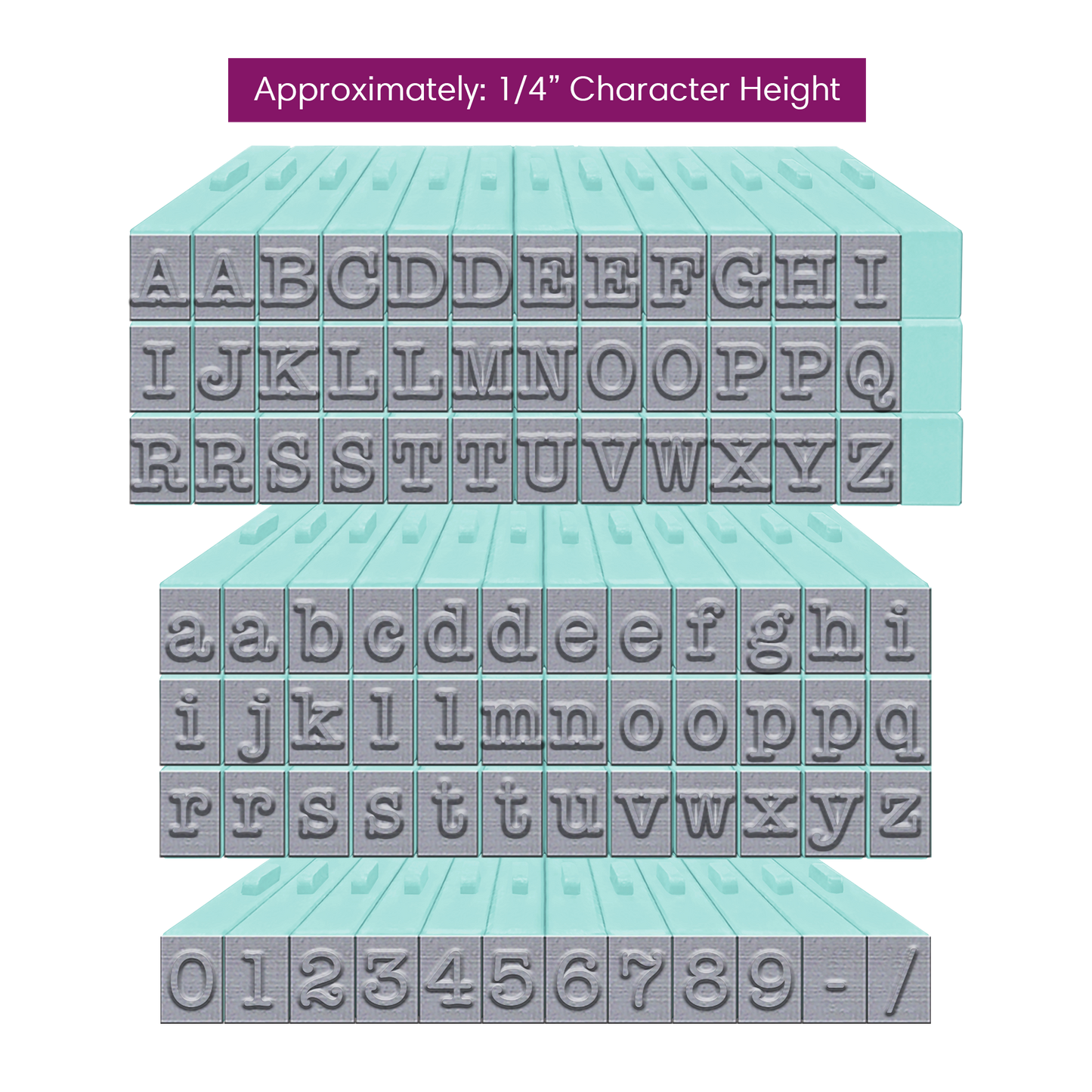 PEGZ Alphabet Stamps Clickable - Connectable American Typewriter Font Uppercase, Lowercase & Numbers 90 pc Medium Size with Organizer