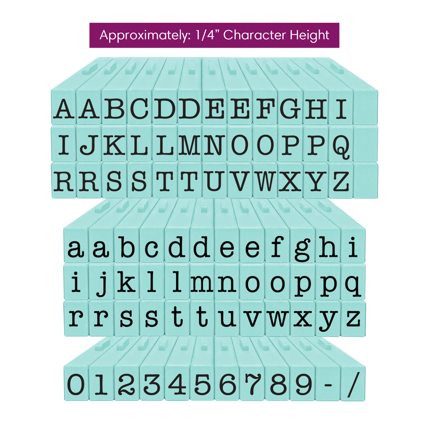 PEGZ Alphabet Stamps Clickable - Connectable American Typewriter Font Uppercase, Lowercase & Numbers 90 pc Medium Size with Organizer