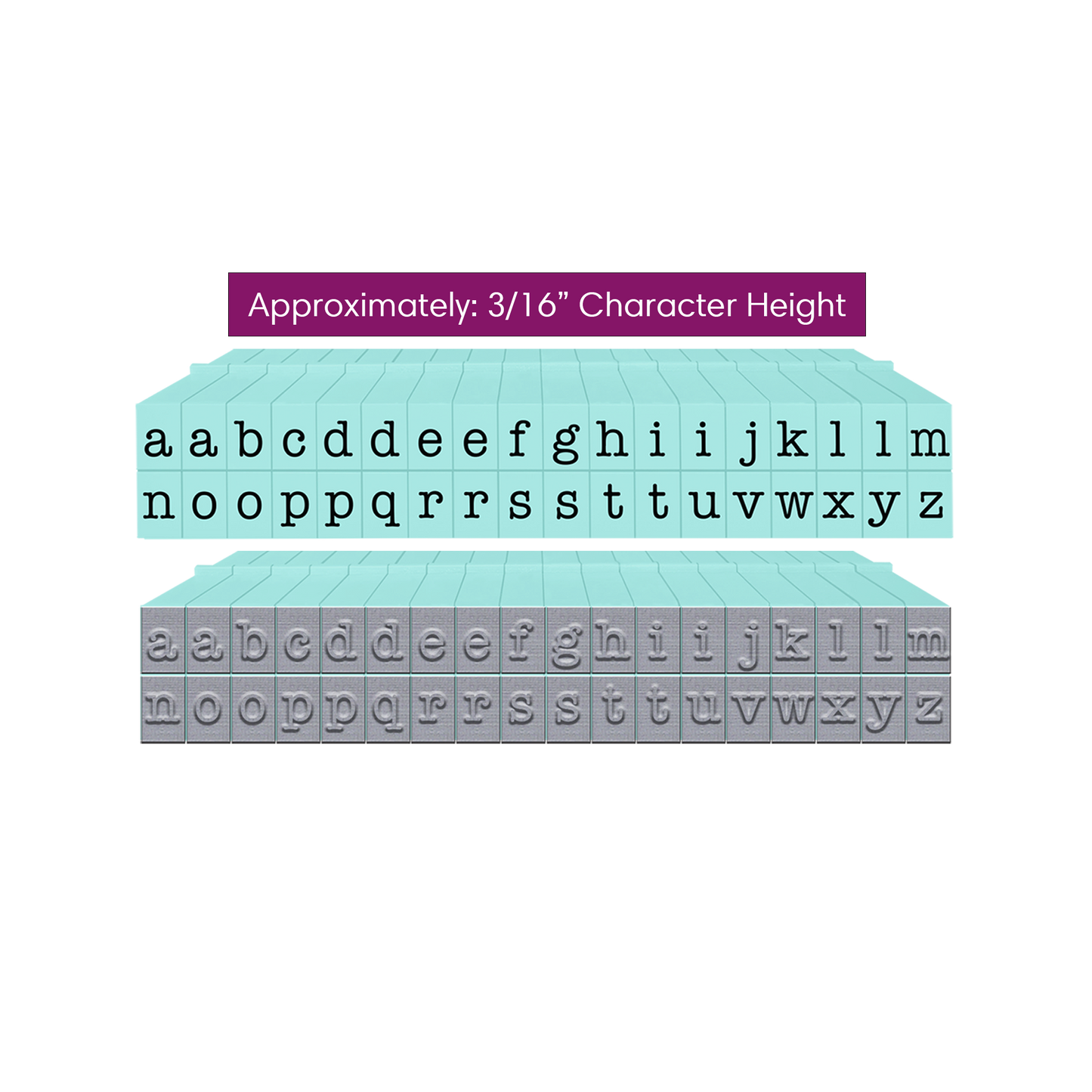 Pegz® Small Size 36-Piece American Typewriter Lowercase Connectable Alphabet Stamp Set
