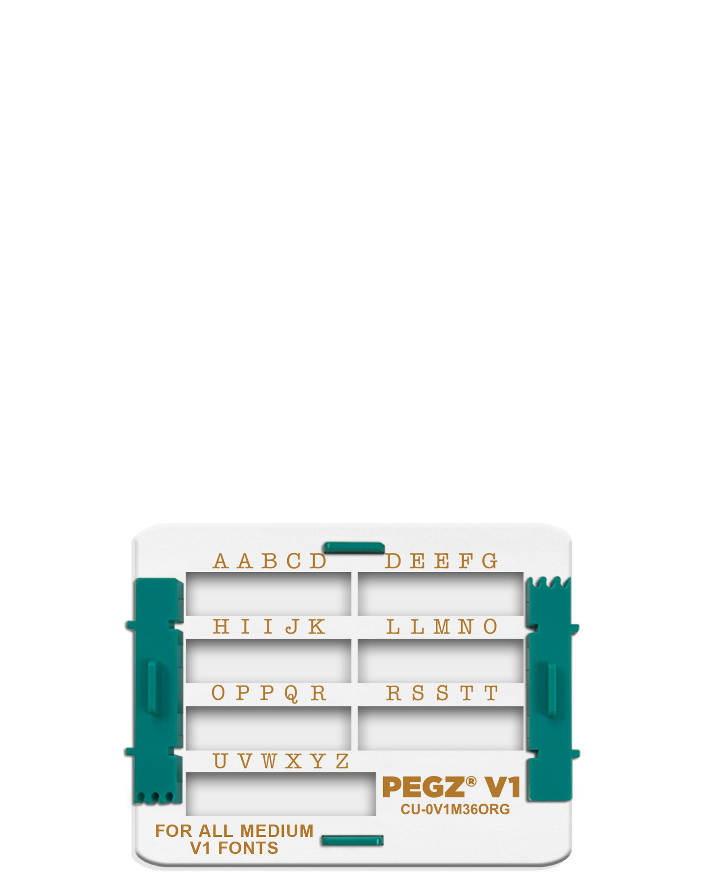 PEGZ V1 Organizer for36 Piece for ALL Medium Fonts: (PEGZ V1 Stamps not included). Slots can be used for 36 Uppercase or 36 Lowercase.