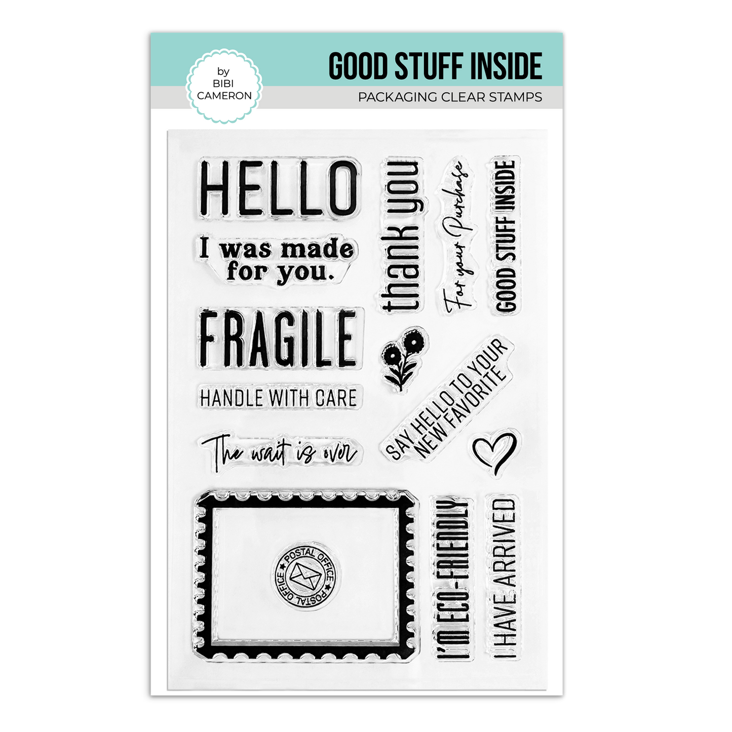Packaging Stamps by Bibi Cameron (Good Stuff Inside Clear Stamps)