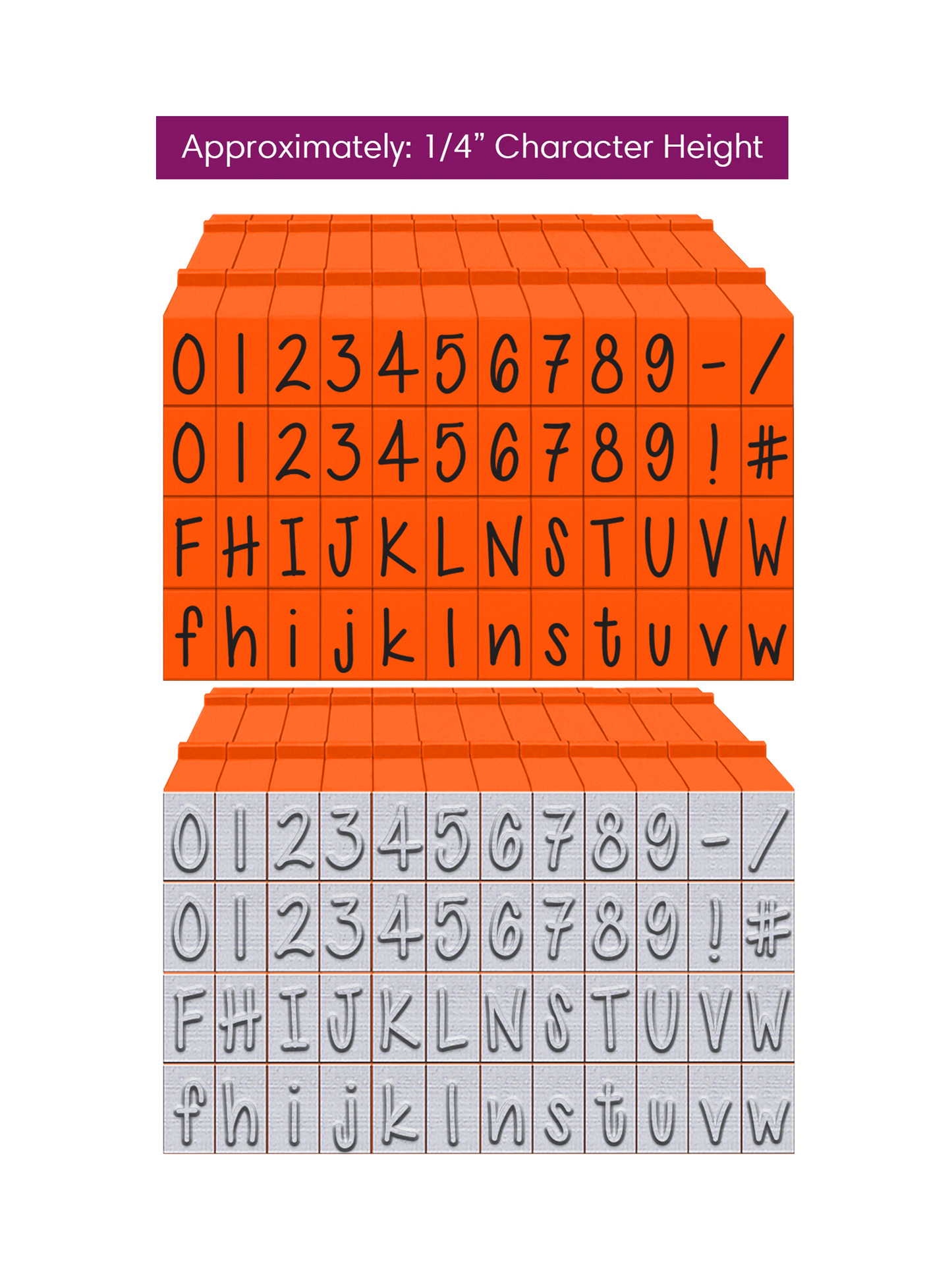 PEGZ 2.0 Alphabet Stamps Clickable Connectable Orange Crush Font 20 Numbers, 12 Uppercase, 12 Lowercase, 4 Symbols and 2 Blanks, 50 Pc Medium Size