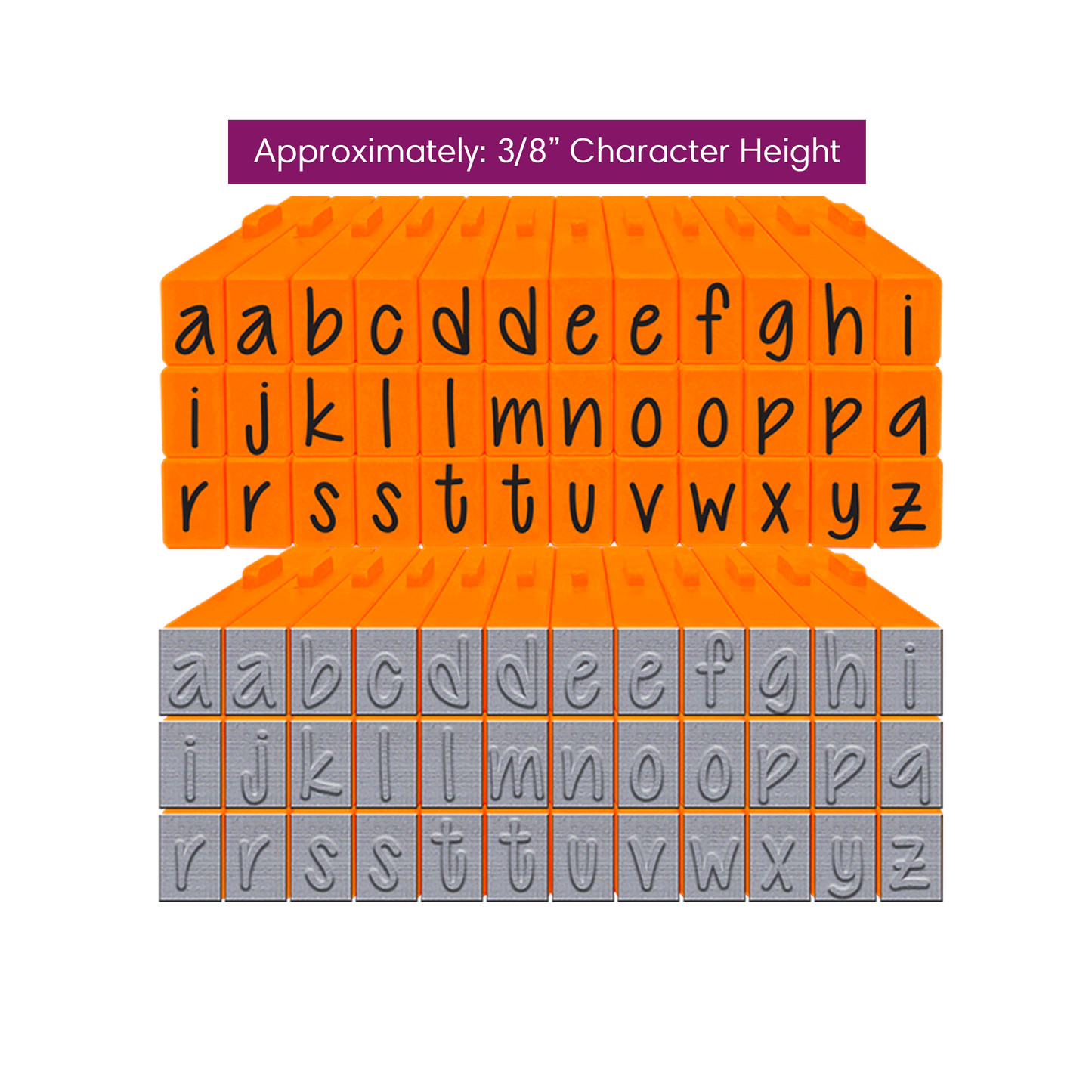 Pegz® Medium Size 36-Piece Orange Crush Lowercase Connectable Alphabet Stamp Set