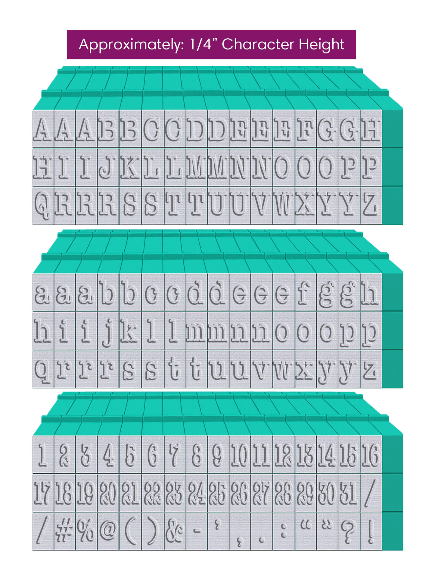 PEGZ 2.0 American Typewriter Font Attachable Stamps Uppercase, Lowercase, Numbers & Symbols 153 piece Medium Size