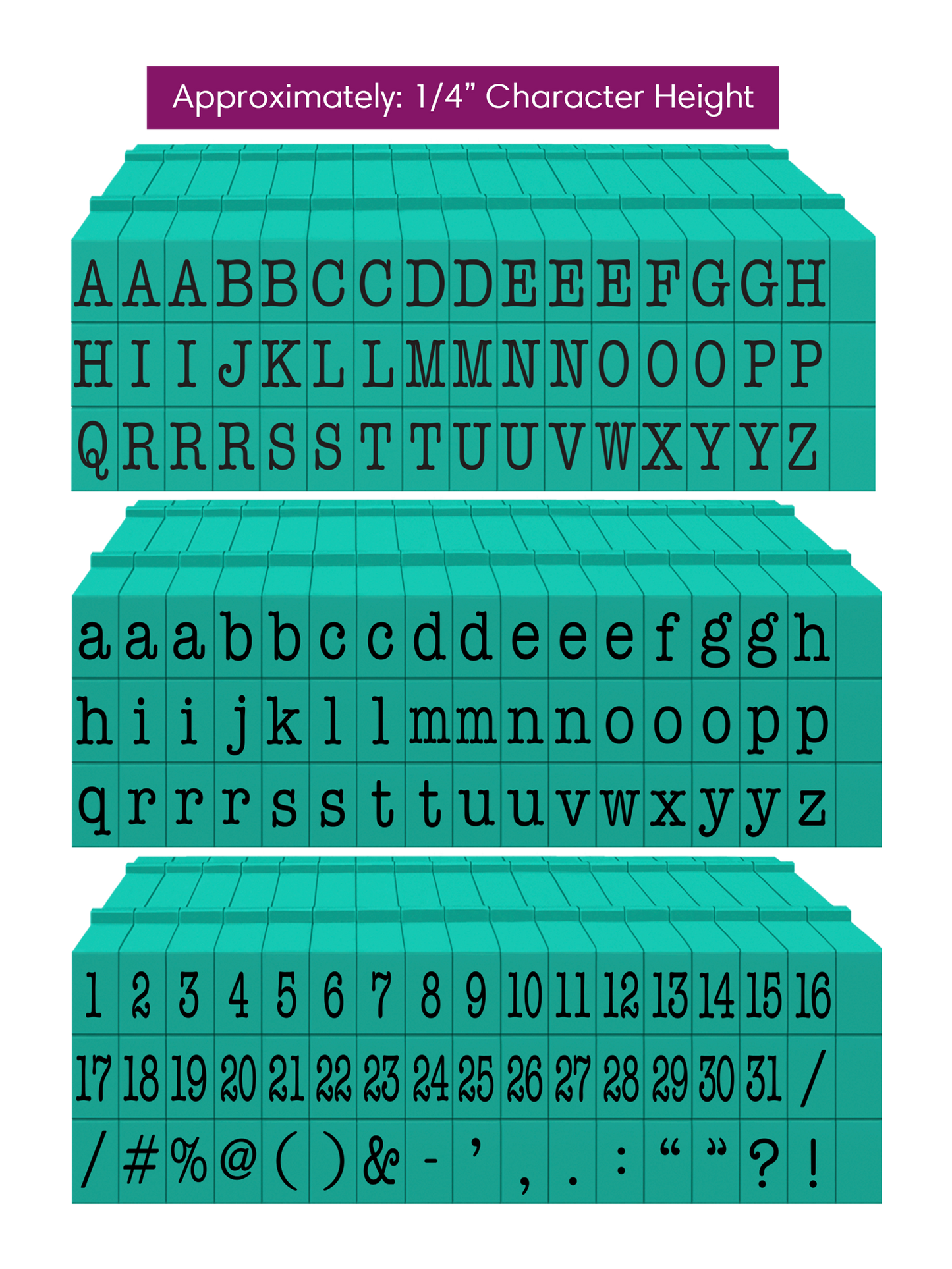 PEGZ 2.0 American Typewriter Font Attachable Stamps Uppercase, Lowercase, Numbers & Symbols 153 piece Medium Size
