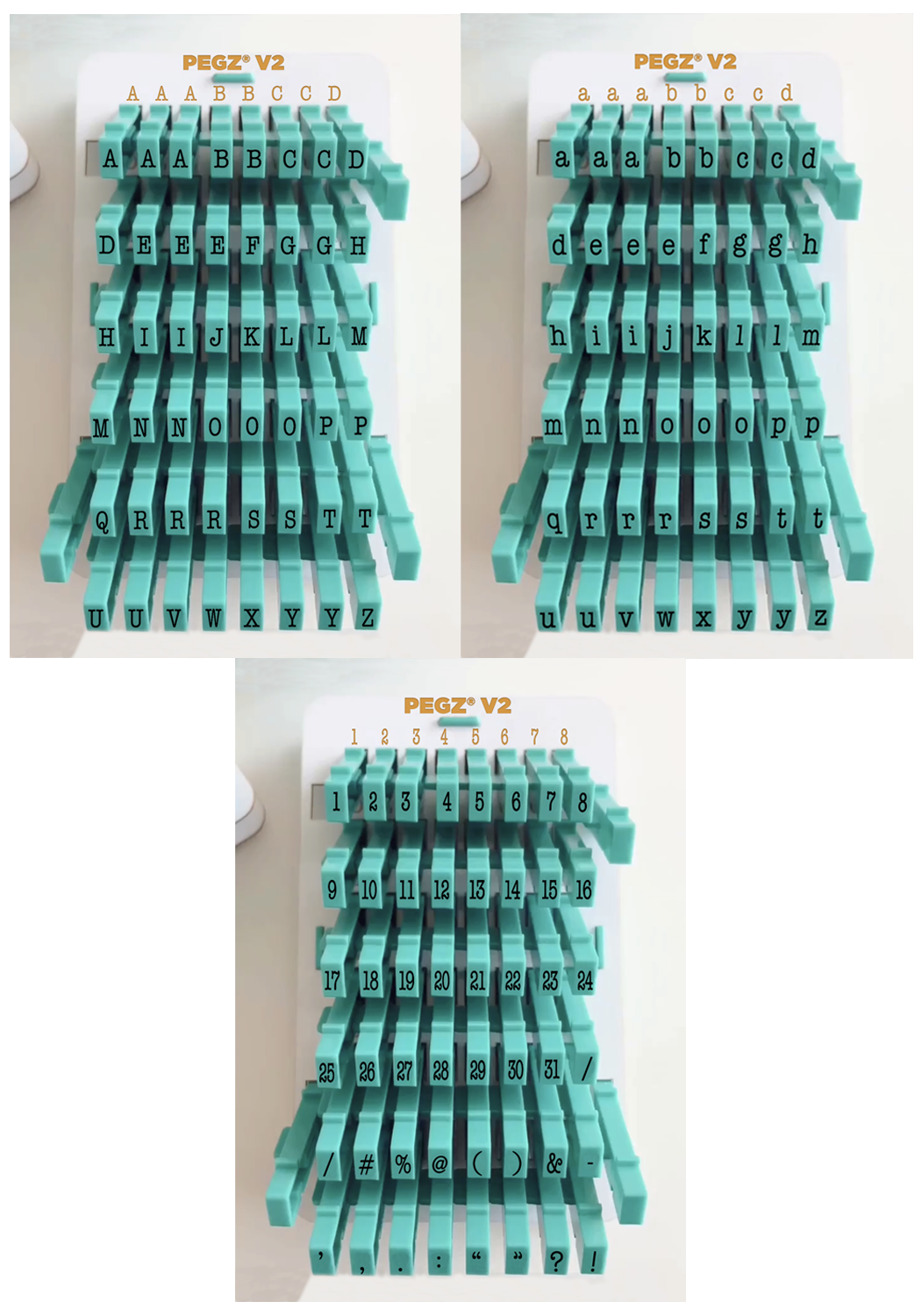 PEGZ 2.0 American Typewriter Font Attachable Stamps Uppercase, Lowercase, Numbers & Symbols 153 piece Medium Size with Organizers