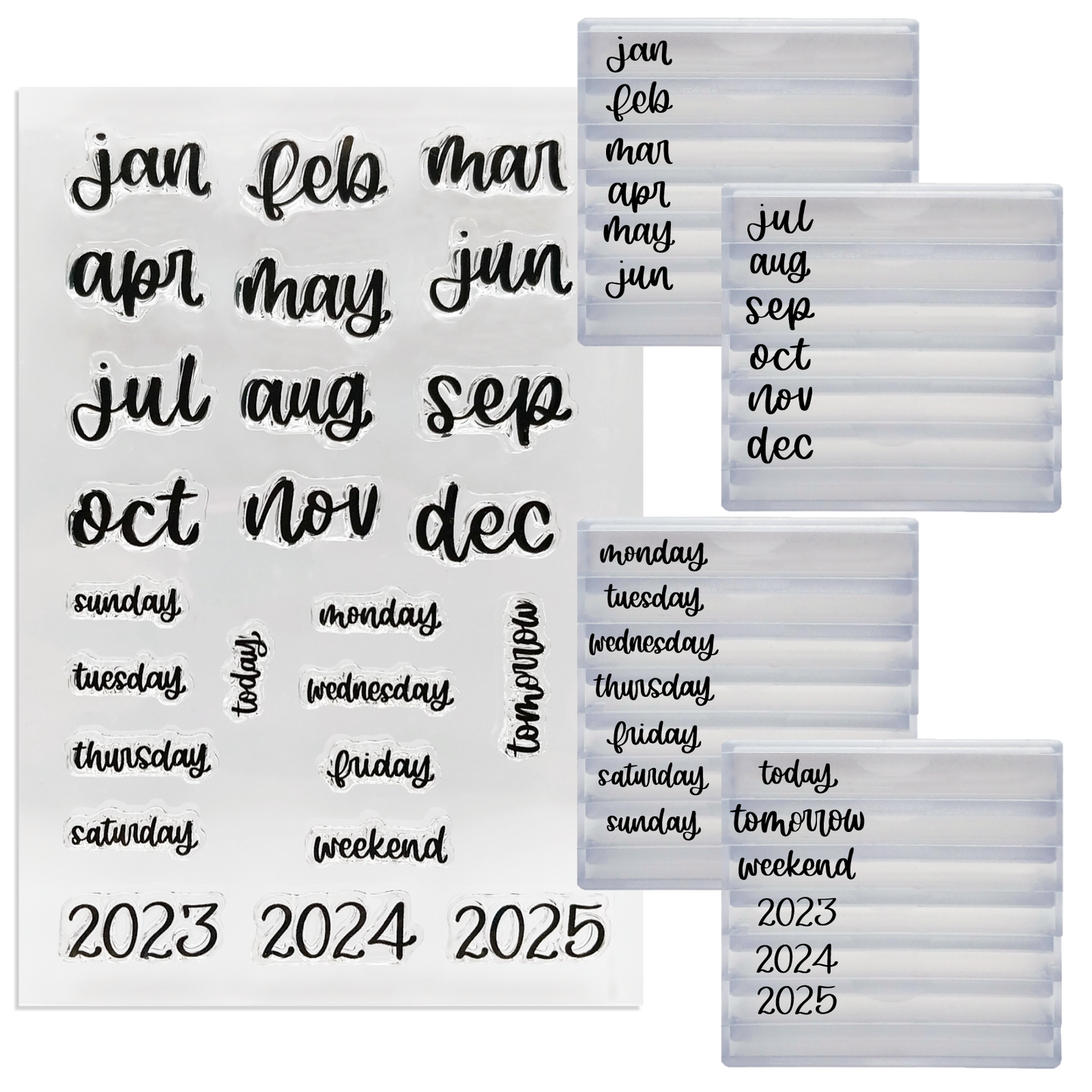 Rylee Autumn Months of the Year and Days of the Week Clear Calligraphy Stamps with Stackable Clear Blocks