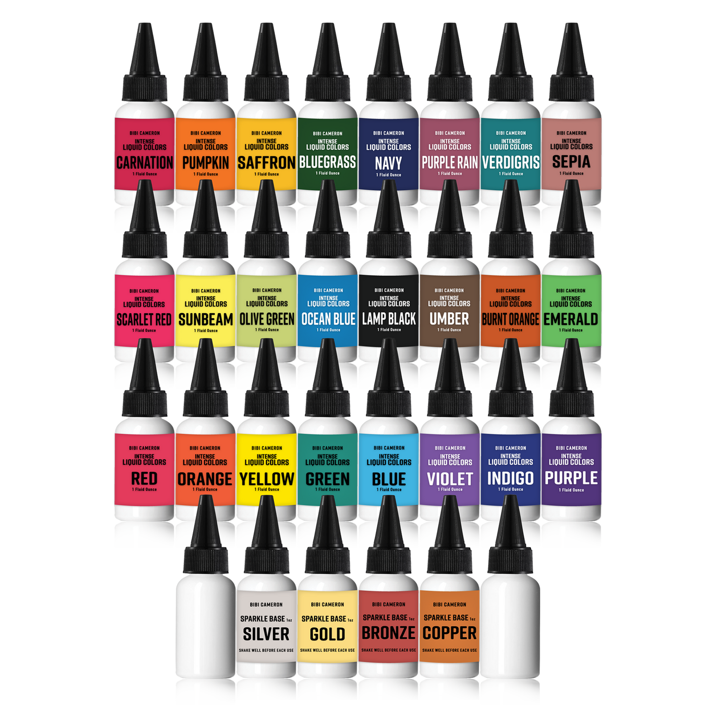 Intense Liquid Colors & Sparkle Base Bundle 30 Pack (Includes Two Empty Bottles)