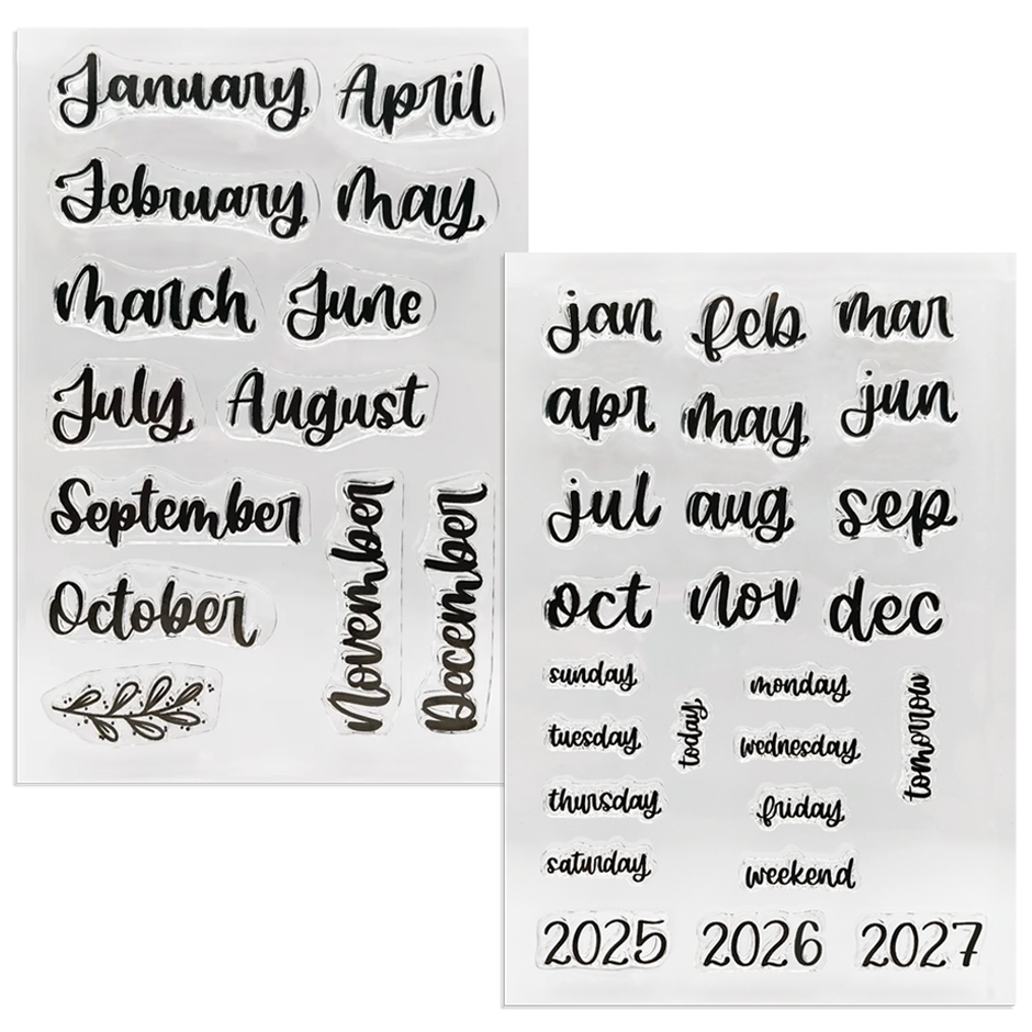 Rylee Autumn Bundle - Months of the Year, Abbreviated Months, Days of the Week Clear Calligraphy Stamps