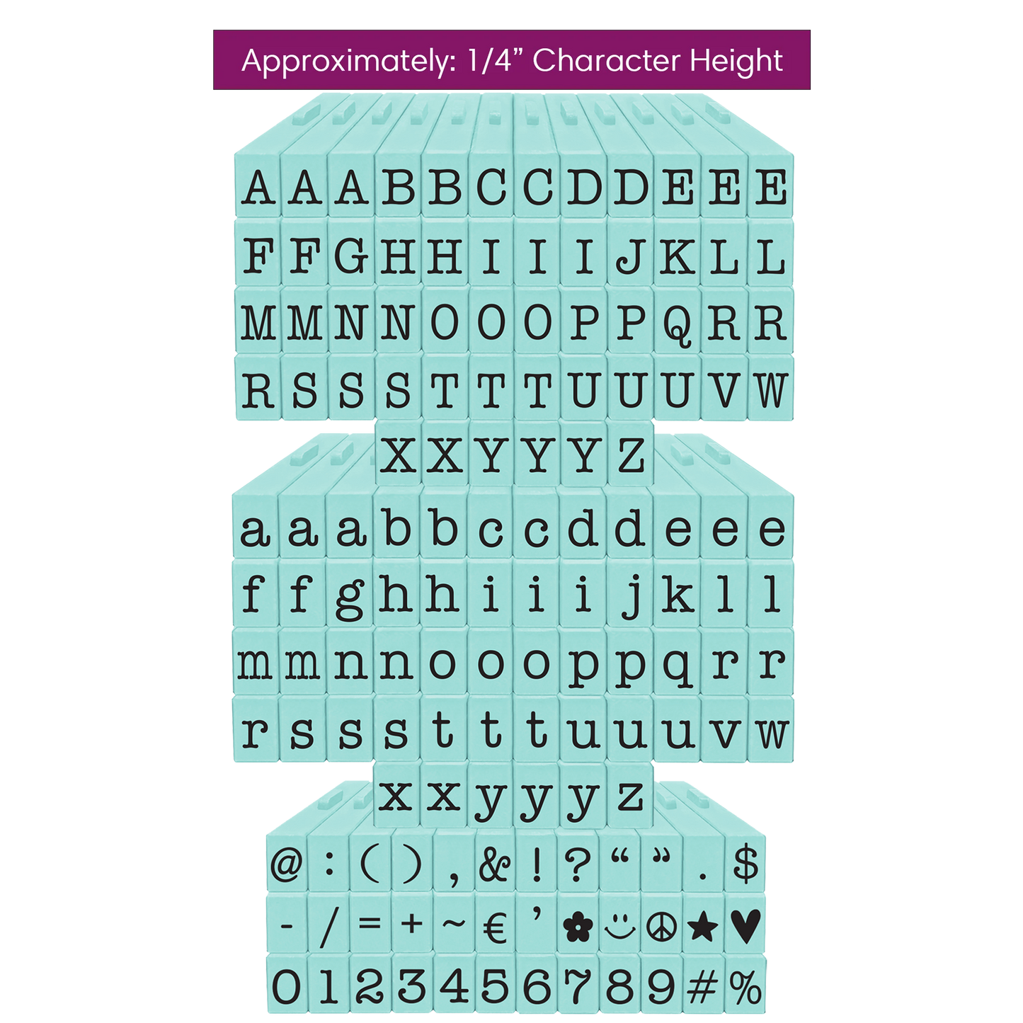 PEGZ Alphabet Stamps Clickable - Connectable American Typewriter Font Uppercase, Lowercase, Numbers & Symbols 144 pc Medium Size