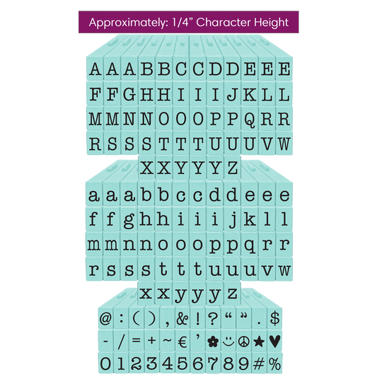 PEGZ Alphabet Stamps Clickable - Connectable American Typewriter Font Uppercase, Lowercase, Numbers & Symbols 144 pc Medium Size