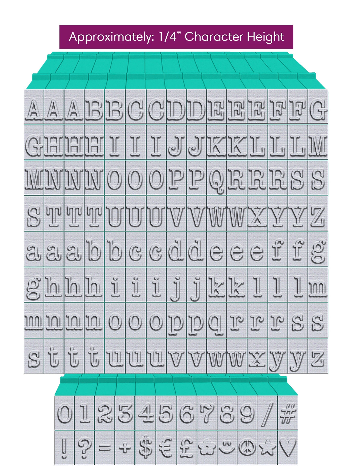PEGZ 2.0 American Typewriter Font Attachable Stamps 60 Uppercase, 60 Lowercase, 24 Numbers & Symbols 150 piece Medium Size