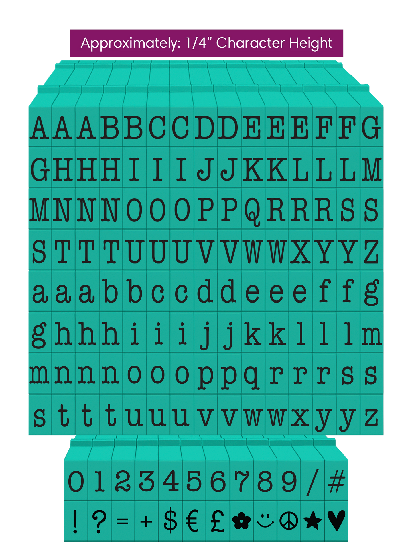 PEGZ 2.0 American Typewriter Font Attachable Stamps 60 Uppercase, 60 Lowercase, 24 Numbers & Symbols 150 piece Medium Size