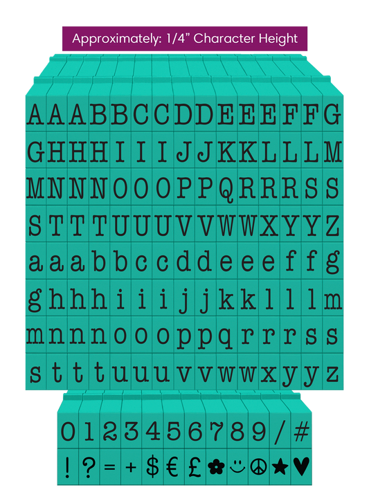 PEGZ 2.0 American Typewriter Font Attachable Stamps 60 Uppercase, 60 Lowercase, 24 Numbers & Symbols 150 piece Medium Size