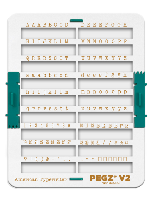PEGZ 2.0 Organizer for American Typewriter Font Attachable Stamps 48 Uppercase, 48 Lowercase, 48 Numbers & Symbols 150 Piece Medium Size (PEGZ Stamps Not Included)