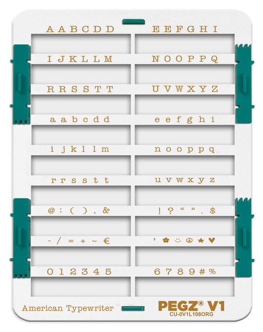 PEGZ V1 Organizer for 108 Piece American Typewriter Large Font: (PEGZ V1 Stamps not included). Slots hold 36 Uppercase, 36 Lowercase, 36 Numbers & Symbols