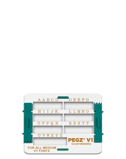 PEGZ V1 Organizer for36 Piece for ALL Medium Fonts: (PEGZ V1 Stamps not included). Slots can be used for 36 Uppercase or 36 Lowercase.