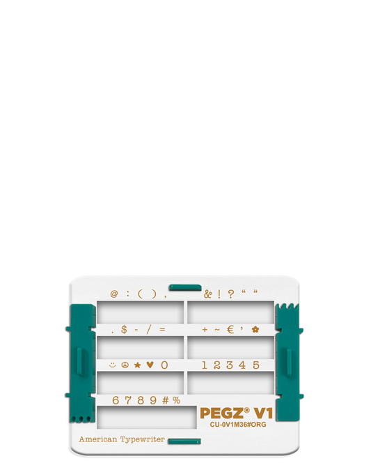 PEGZ V1 Organizer for 36 Piece American Typewriter Medium Font: (PEGZ V1 Stamps not included). Slots hold 36 Numbers & Symbols.