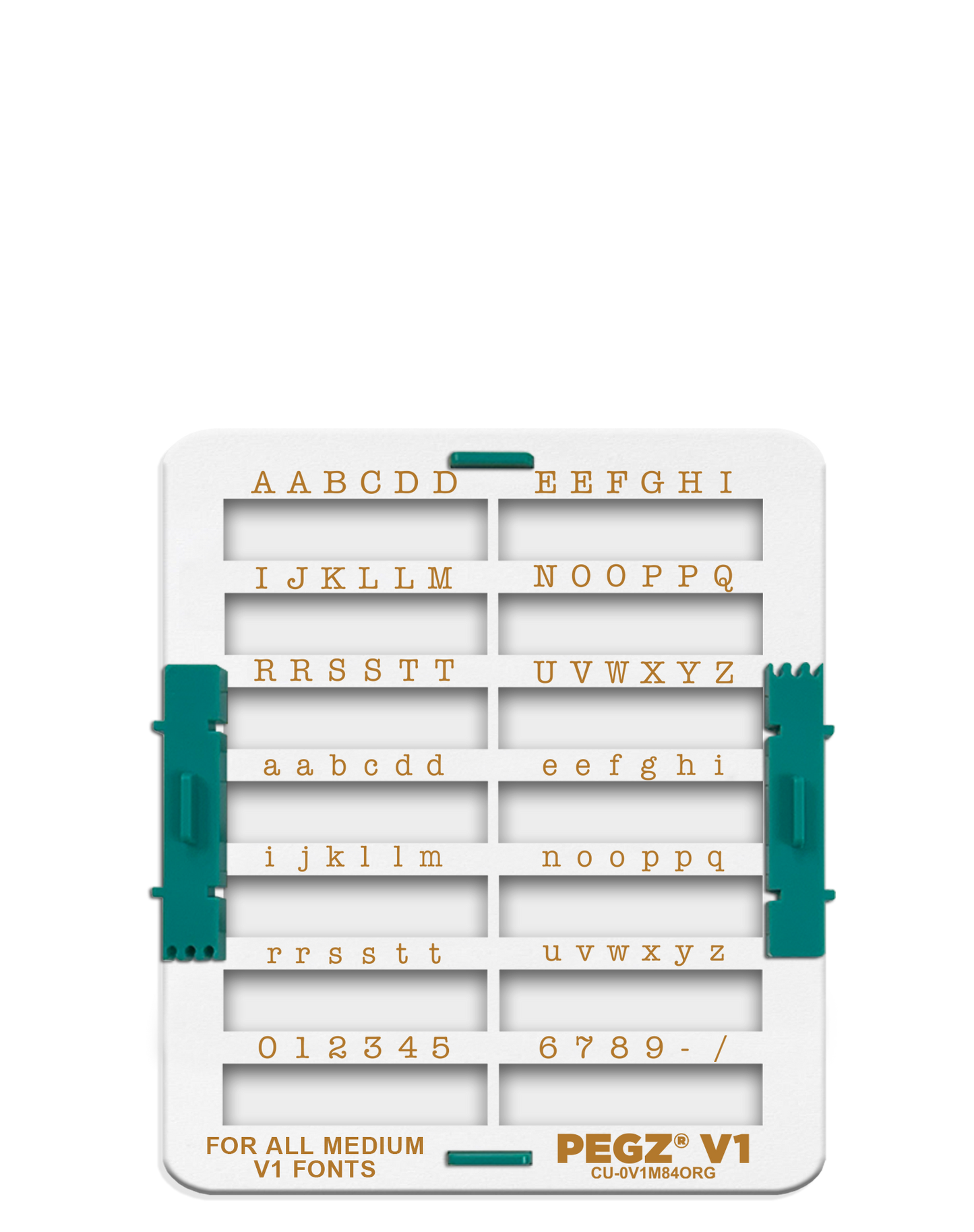 PEGZ V1 Organizer for 84 Piece for ALL Medium Fonts: (PEGZ V1 Stamps not included). Slots hold 36 Uppercase, 36 Lowercase & 12 Numbers & Symbols