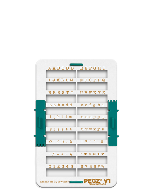 PEGZ V1 Organizer for 108 Piece American Typewriter Small Font: (PEGZ V1 Stamps not included). Slots hold 36 Uppercase, 36 Lowercase & 36 Numbers & Symbols