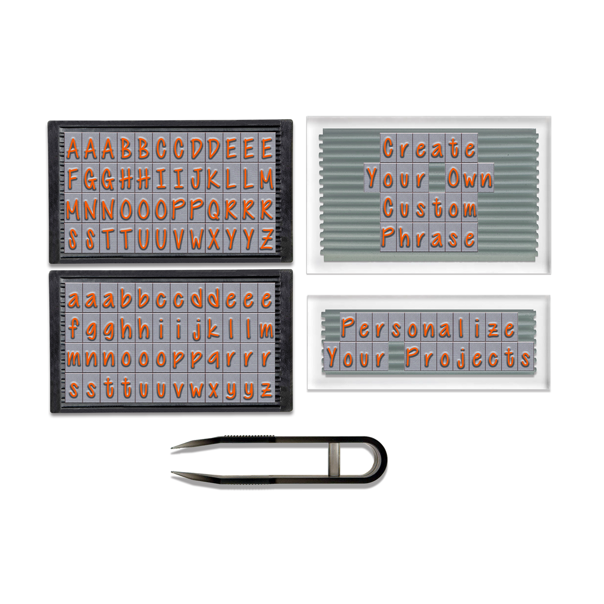 PEGZ Ribbed Alphabet Stamp Kit 1/4" Orange Crush Font 101 Pieces