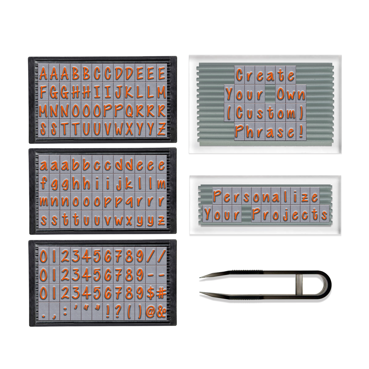 PEGZ Ribbed Alphabet Stamp Kit 1/4" Orange Crush Font 150 Pieces