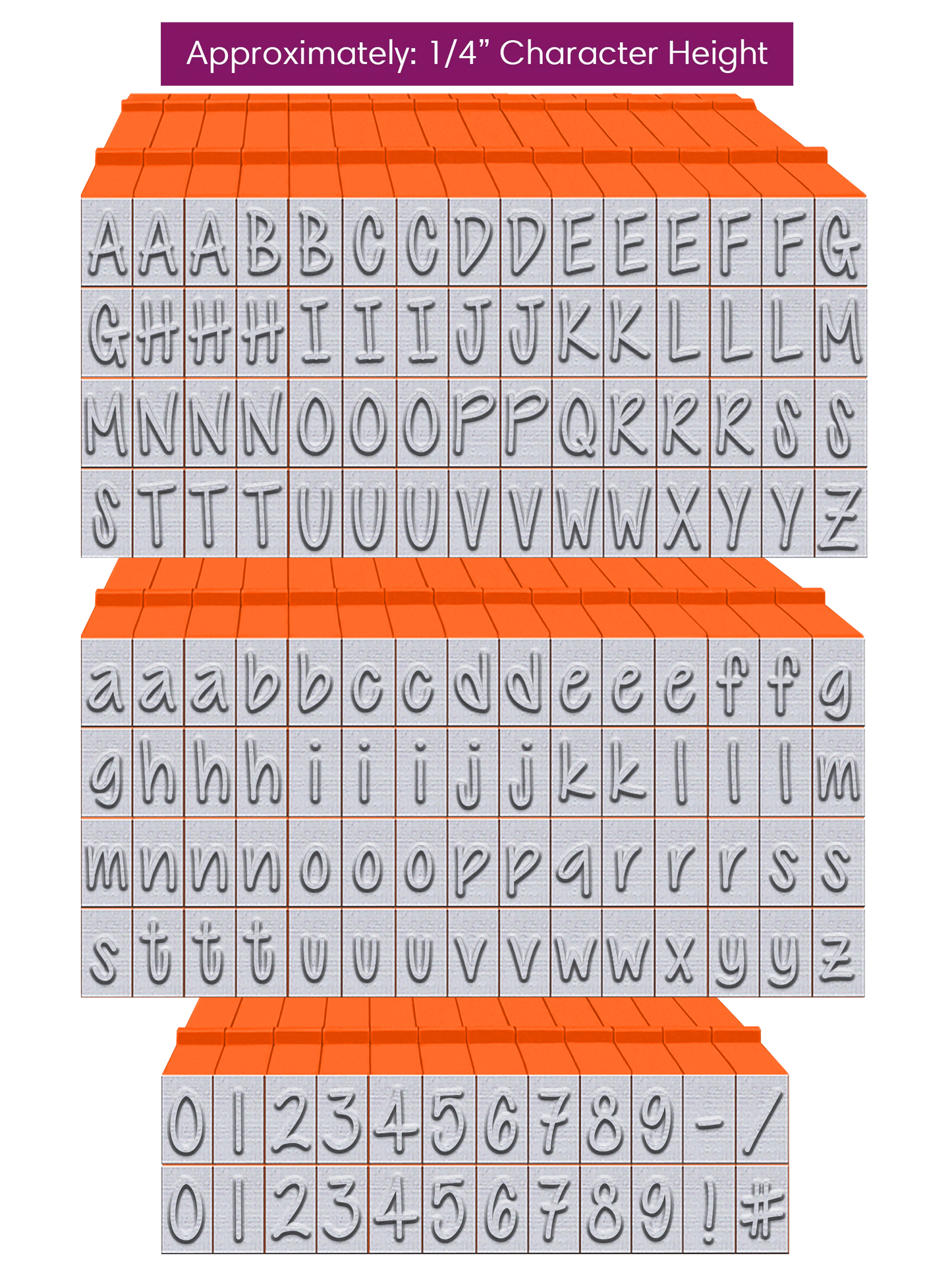 PEGZ 2.0 Alphabet Stamps Clickable Connectable Orange Crush Font 60 Uppercase, 60 Lowercase, 24 Numbers & Symbols, 6 Blanks, 150 Pc Bundle Medium Size