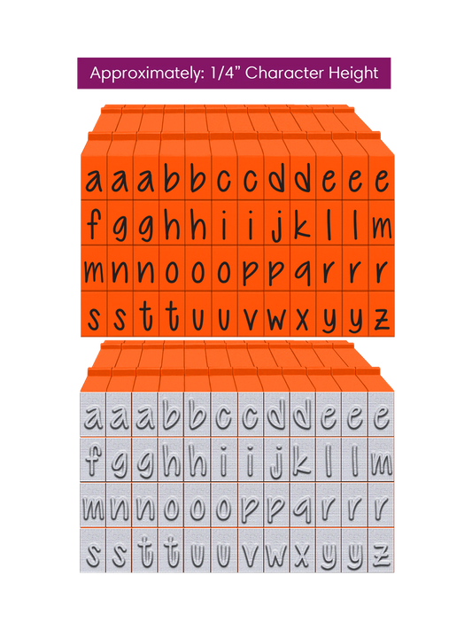 PEGZ 2.0 Alphabet Stamps Clickable Connectable Orange Crush Font 48 Lowercase, 2 Blanks, 50 Pc Medium Size
