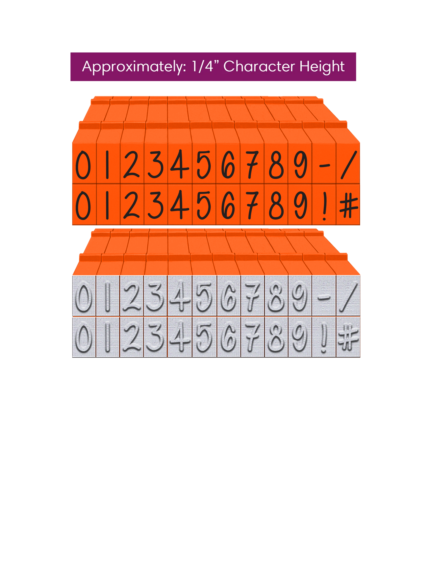 PEGZ 2.0 Alphabet Stamps Clickable Connectable Orange Crush Font 20 Numbers, 4 Symbols 24 Pc Medium Size