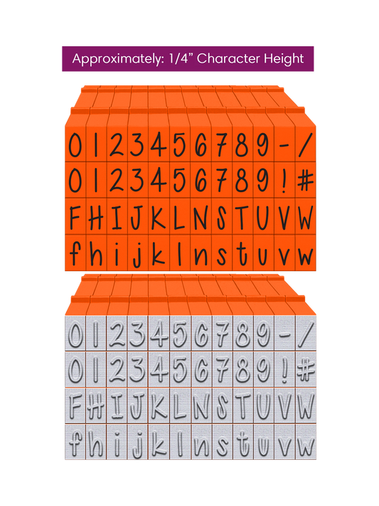 PEGZ 2.0 Alphabet Stamps Clickable Connectable Orange Crush Font 20 Numbers, 12 Uppercase, 12 Lowercase, 4 Symbols and 2 Blanks, 50 Pc Medium Size