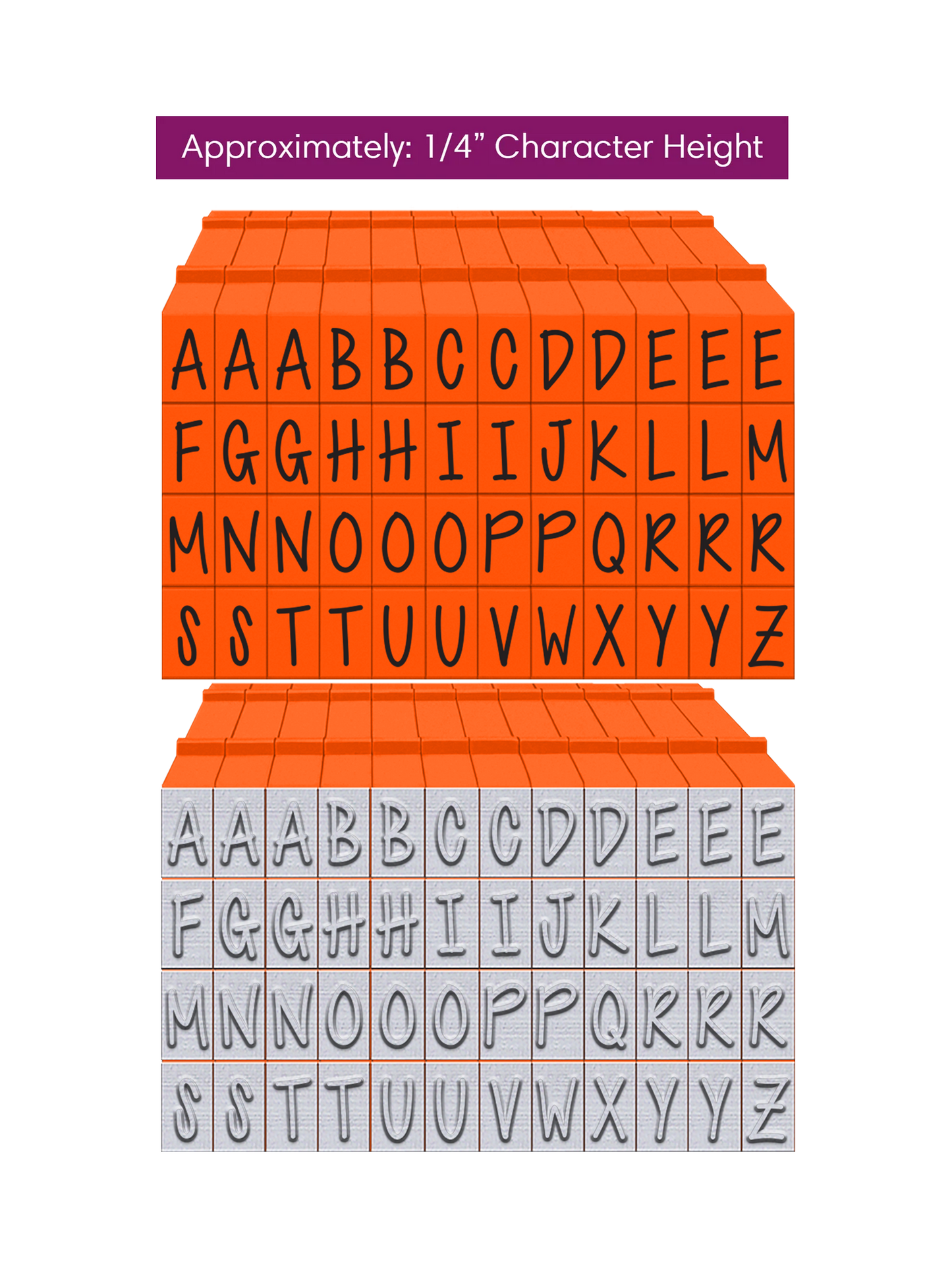 PEGZ 2.0 Alphabet Stamps Clickable Connectable Orange Crush Font 48 Uppercase, 2 Blanks, 50 Pc Medium Size