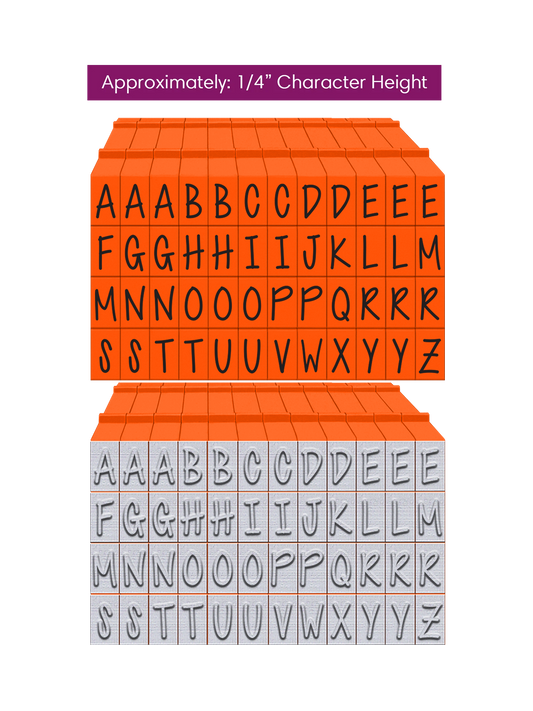 PEGZ 2.0 Alphabet Stamps Clickable Connectable Orange Crush Font 48 Uppercase, 2 Blanks, 50 Pc Medium Size