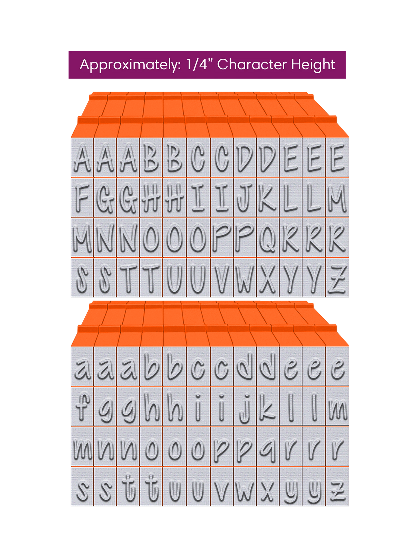 PEGZ 2.0 Alphabet Stamps Clickable Connectable Orange Crush Font 48 Uppercase, 48 Lowercase, 4 Blanks, 100 Pc Bundle Medium Size