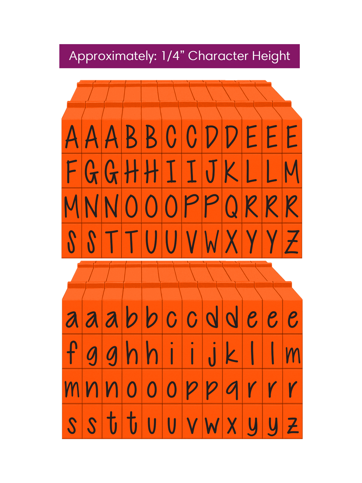 PEGZ 2.0 Alphabet Stamps Clickable Connectable Orange Crush Font 48 Uppercase, 48 Lowercase, 4 Blanks, 100 Pc Bundle Medium Size