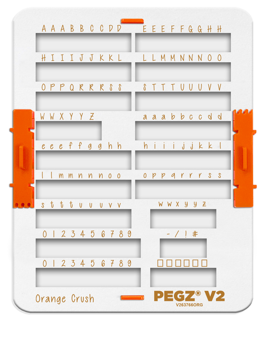 PEGZ 2.0 Organizer for Orange Crush Font Attachable Stamps 60 Uppercase, 60 Lowercase, 24 Numbers & Symbols 150 Piece Medium Size (PEGZ Stamps Not Included)