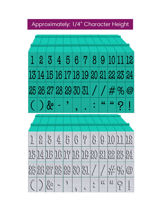 PEGZ 2.0 American Typewriter Font Attachable Stamps Numbers & Symbols 50 piece Medium Size