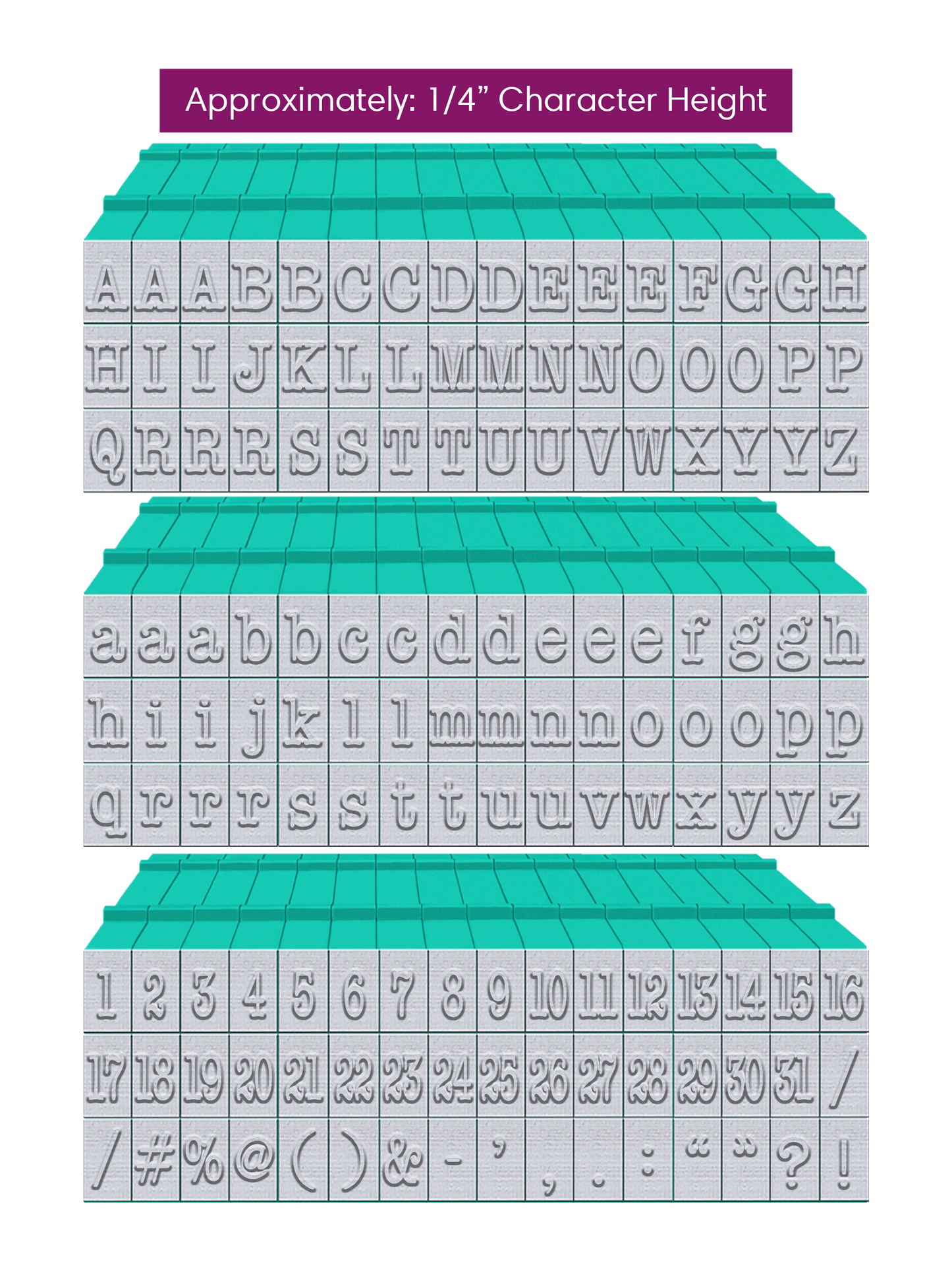 PEGZ 2.0 American Typewriter Font Attachable Stamps 48 Uppercase, 48 Lowercase, 48 Numbers & Symbols 150 piece Medium Size