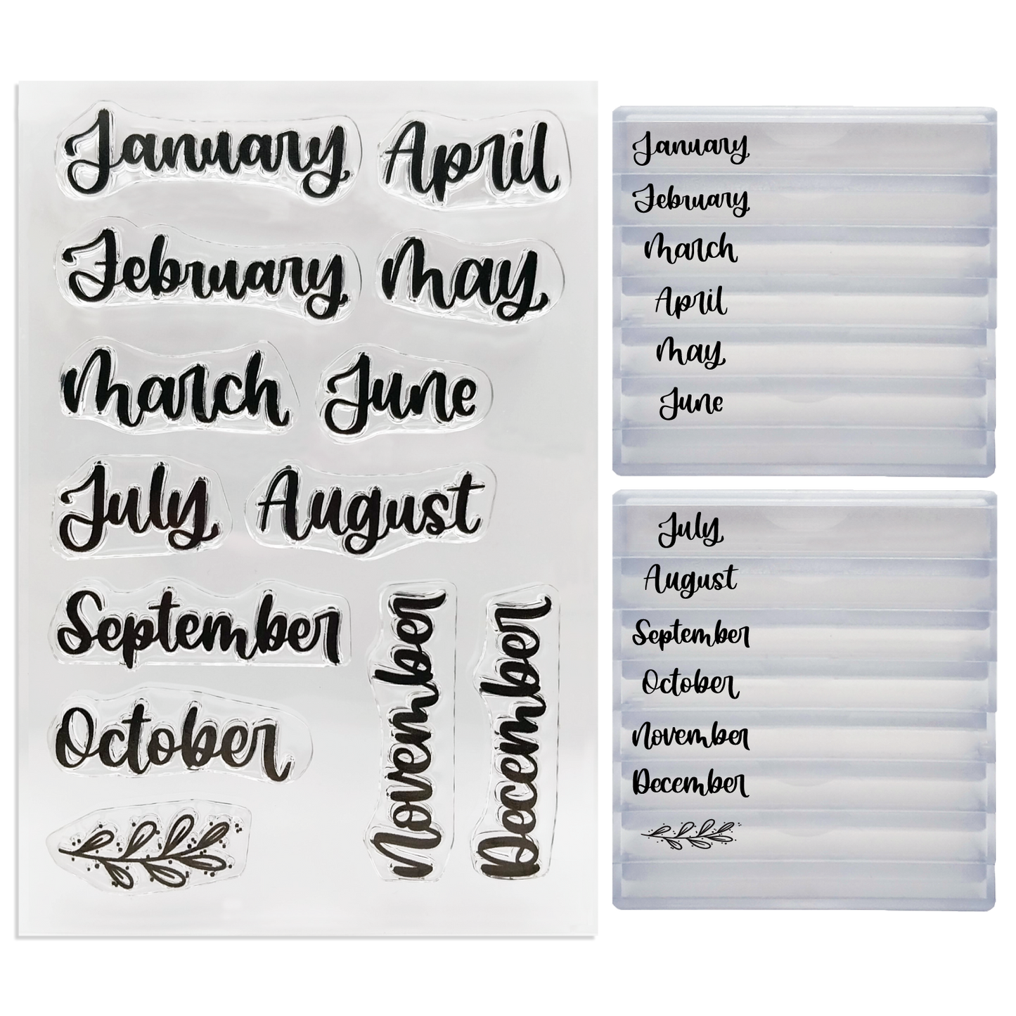 Rylee Autumn Months of the Year Clear Calligraphy Stamps with Stackable Clear Blocks