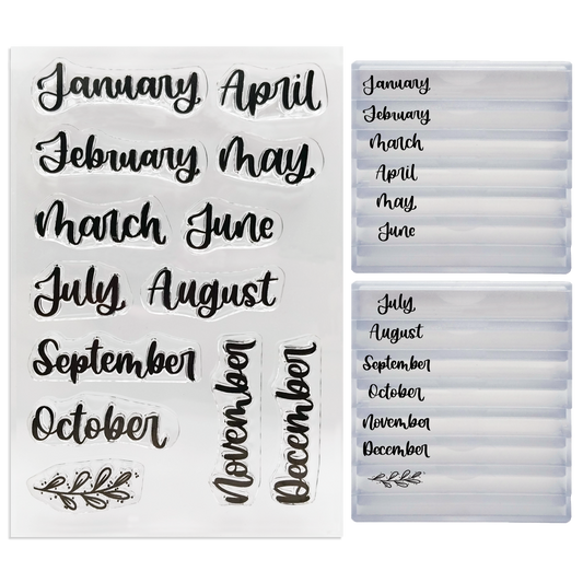 Rylee Autumn Months of the Year Clear Calligraphy Stamps with Stackable Clear Blocks