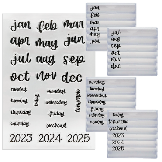 Rylee Autumn Months of the Year and Days of the Week Clear Calligraphy Stamps with Stackable Clear Blocks