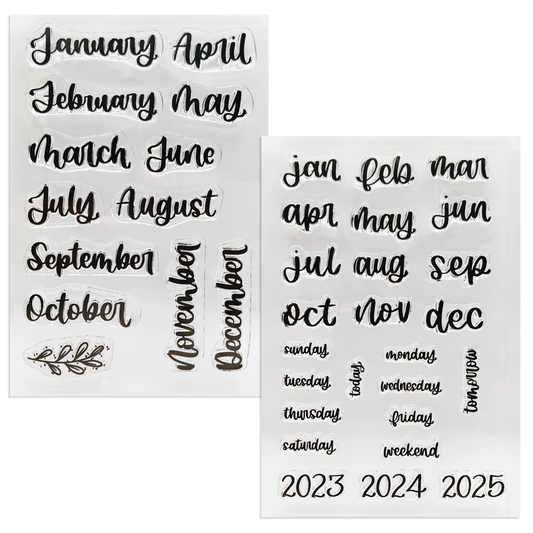 Rylee Autumn Bundle - Months of the Year, Abbreviated Months, Days of the Week Clear Calligraphy Stamps