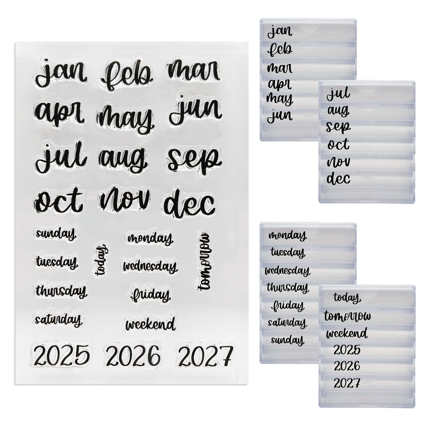 Rylee Autumn Months of the Year and Days of the Week Clear Calligraphy Stamps with Stackable Clear Blocks