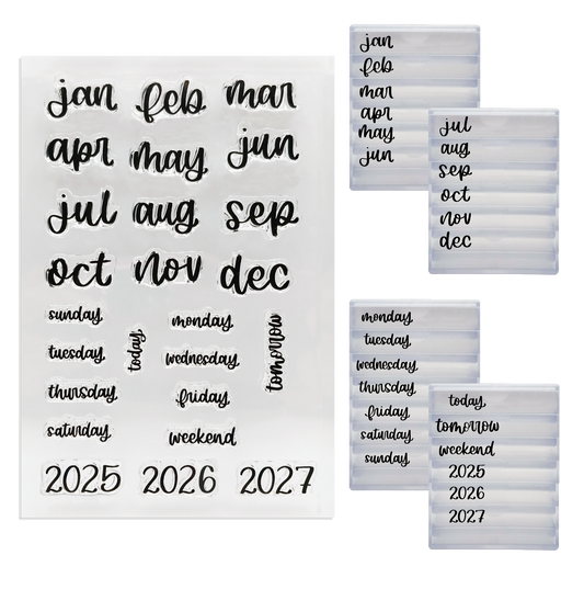 Rylee Autumn Months of the Year and Days of the Week Clear Calligraphy Stamps with Stackable Clear Blocks