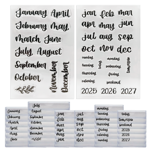 Rylee Autumn Bundle - Months of the Year, Abbreviated Months, Days of the Week Clear Calligraphy Stamps with Stackable Clear Blocks