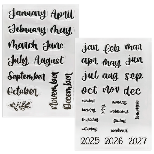Rylee Autumn Bundle - Months of the Year, Abbreviated Months, Days of the Week Clear Calligraphy Stamps