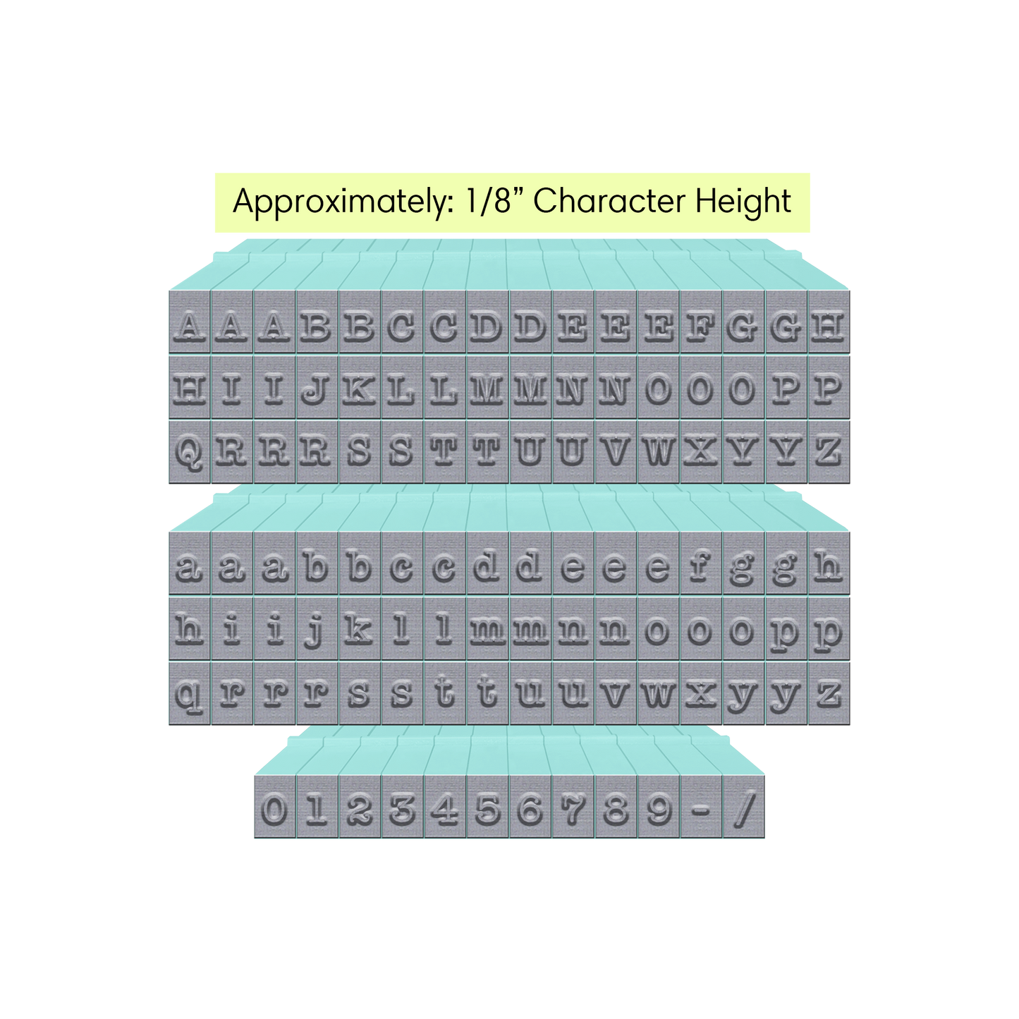 Pegz® Tiny Size 1/8" Character Height 108-Piece American Typewriter Alphabet Connectable Stamps Bundle