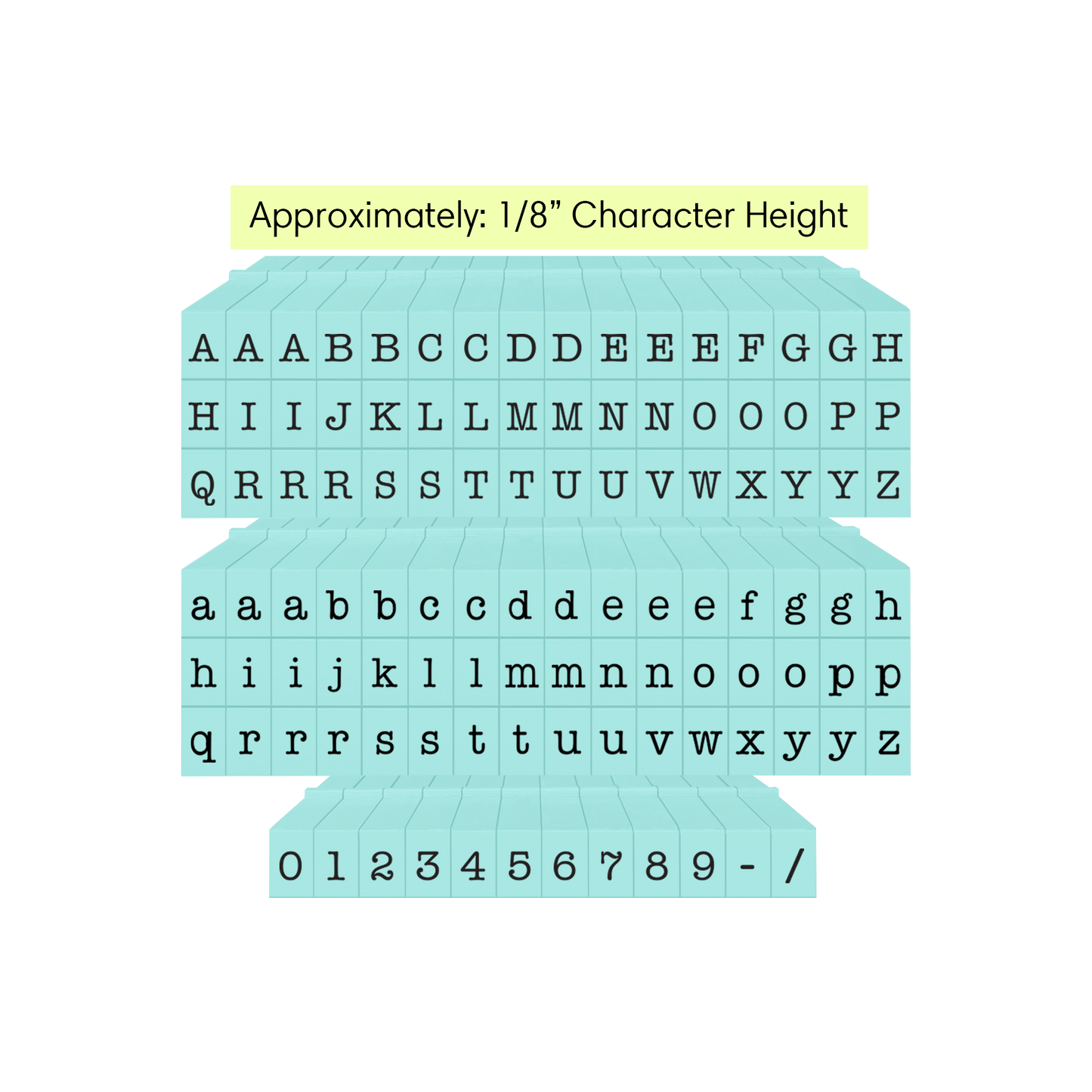 Pegz® Tiny Size 1/8" Character Height 108-Piece American Typewriter Alphabet Connectable Stamps Bundle