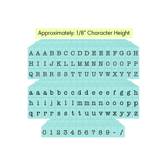Pegz® Tiny Size 1/8" Character Height 108-Piece American Typewriter Alphabet Connectable Stamps Bundle